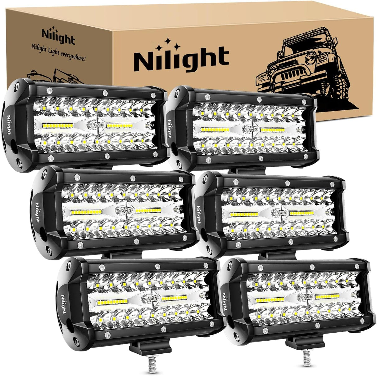 LED Pods 6PCS 6.5 Inch 120W Light Bar Triple Rows Spot Flood Combo Driving Light Waterproof Led Work Light Off-Road Truck Car ATV SUV Cabin Boat