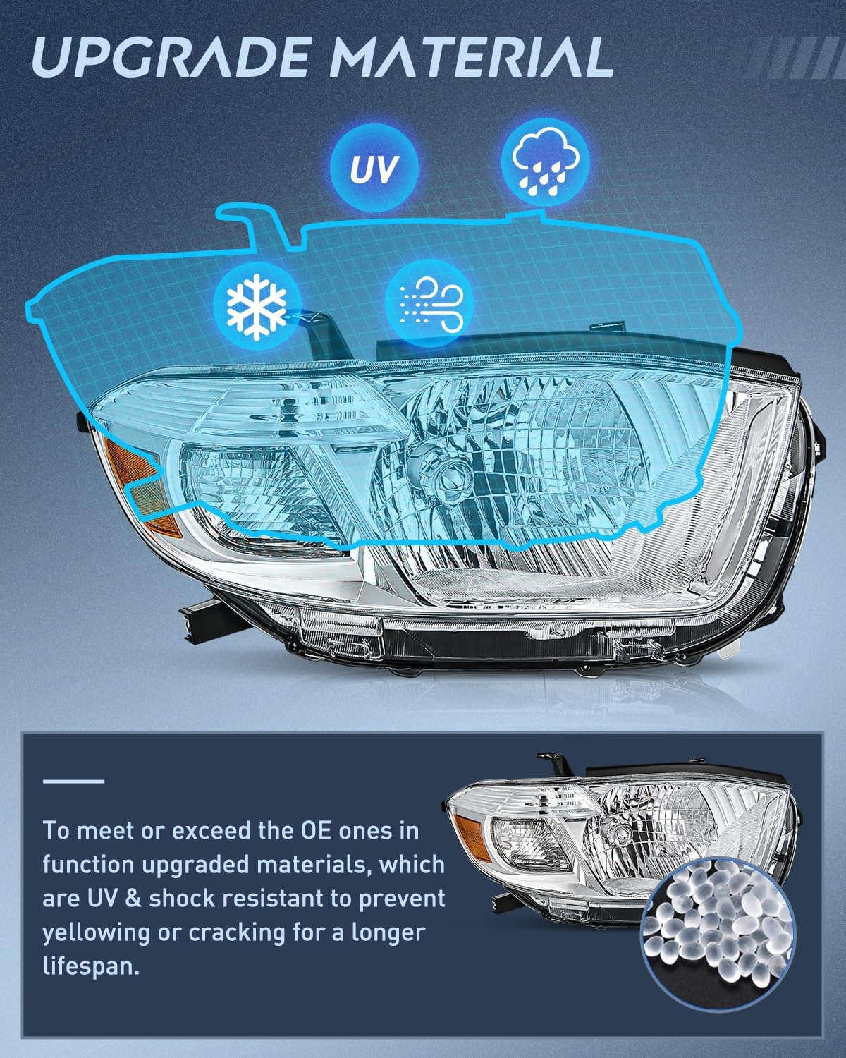 2008-2010 Toyota Highlander Headlight Assembly Chrome Housing Amber Reflector Nilight