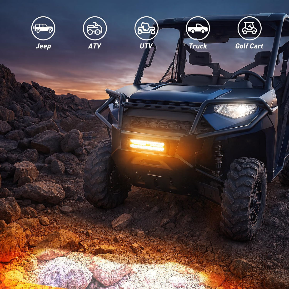 12Inch Off-Road LED Light Bar, 300W 3 Lighting Modes (White/Amber/White&Amber) Driving Fog Light Spot Flood Lights with 16AWG Wiring Harness for Truck Car ATV SUV Jeep Boat