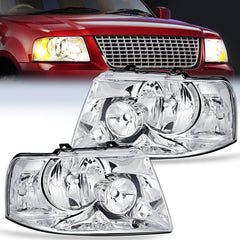 2003-2006 Ford Expedition Headlight Assembly Chrome Housing Clear Reflector Clear Lens