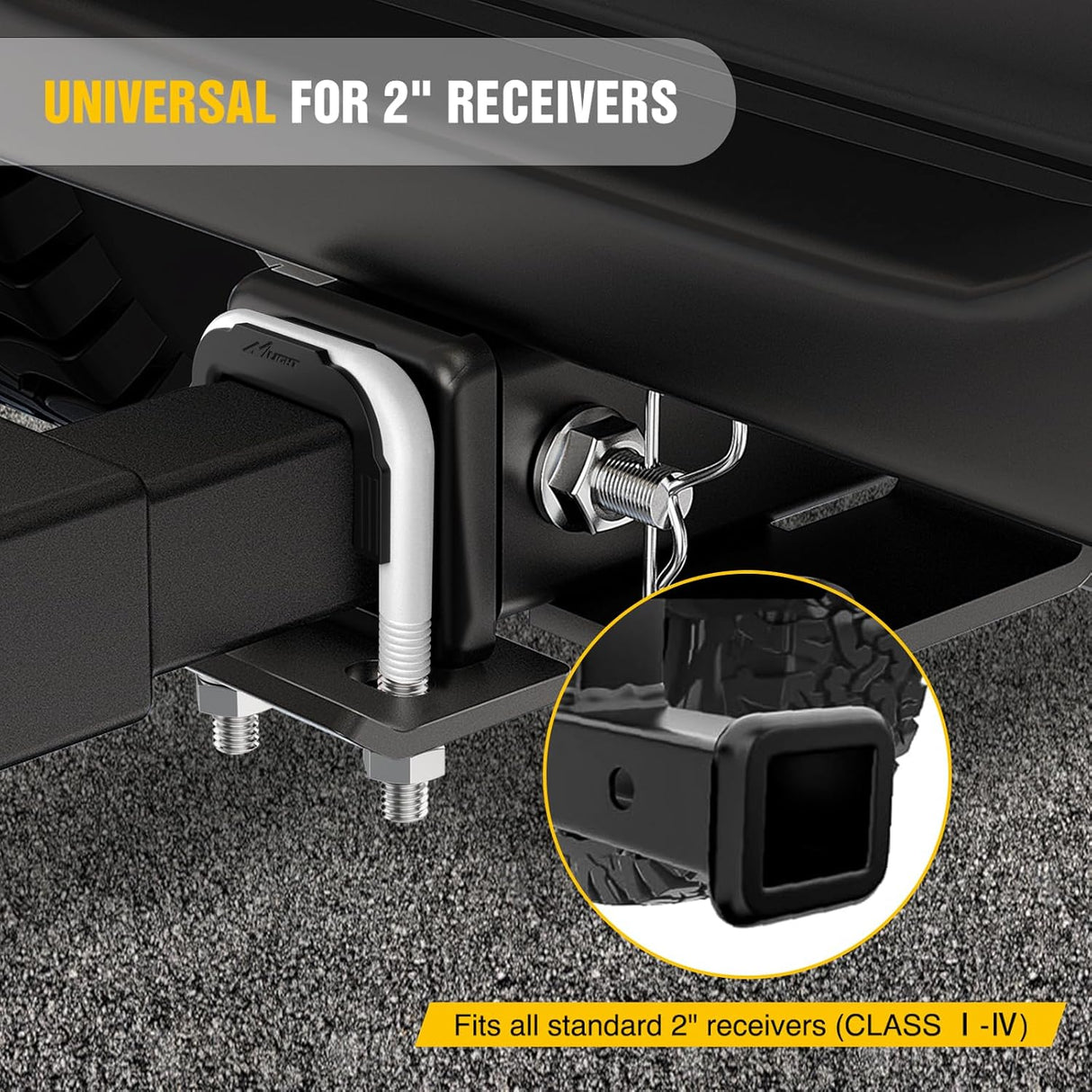 Trailer Hitch Tightener for 2 Inch Trailers Hitches Mount Anti Rattle Heavy Duty Steel with Rubber Cover White U Bolt Matte Black Plate Electrophoresis Anti-Rust Triple Protective