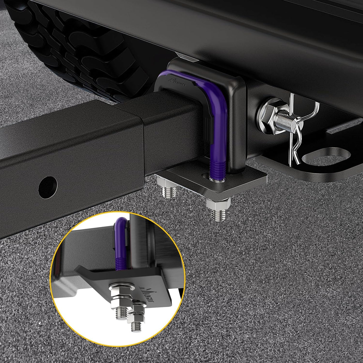 Trailer Hitch Tightener for 2 Inch Trailers Hitches Mount Anti Rattle Heavy Duty Steel with Rubber Cover Dark Purple U Bolt Matte Black Plate Electrophoresis Anti-Rust Triple Protective