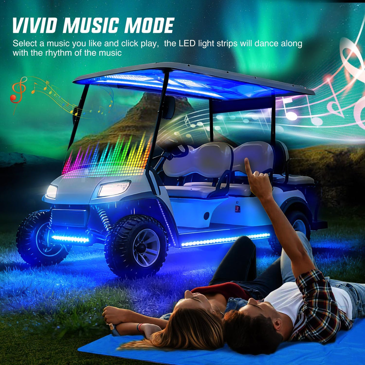 6PCS Golf Cart RGB LED Underglow Light Strips Kit APP & Remote | Multi-Mode Neon Accent Lighting Lamp Sound Active Music Sync IP67 Waterproof 12V-66V Input for EZGO Yamaha Club Car