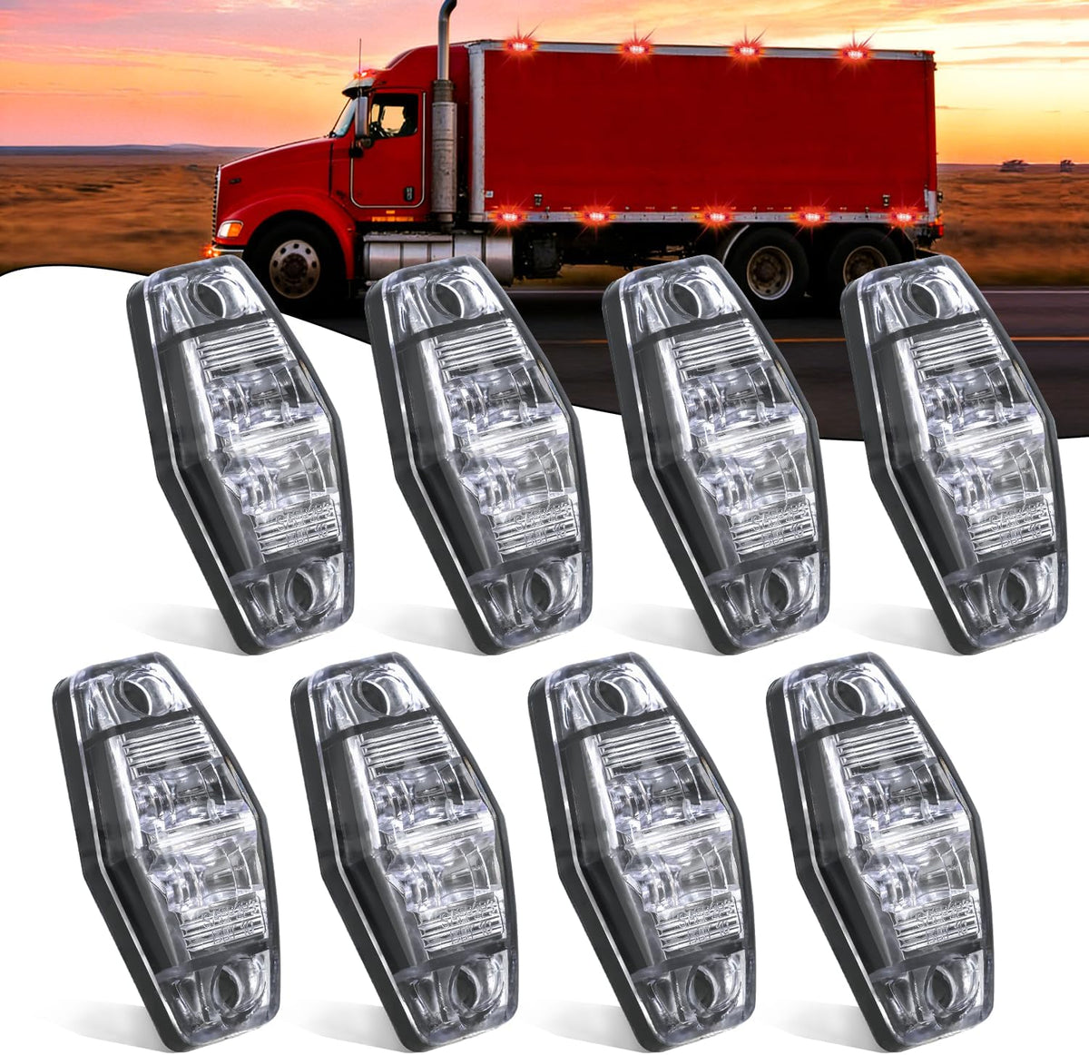 2.5 Inch Oval Side Marker Light, White Lens Red LED,Waterproof | 2LED 80LM High Output Surface Mount Marker & Clearance Light, 12V Direct Wire Fits Pickup Trucks Trailers RVs & Boats,8 Pack