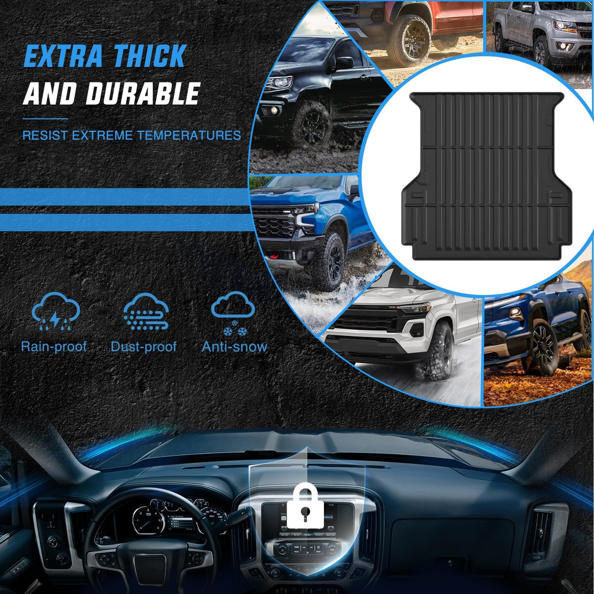 Truck Bed Mat Compatible with Ford Ranger 2024 2025 2026 5 FT | 5.0 FT Custom Fit, TPE Material, Heavy-Duty, Non-Slip, All Weather Protection