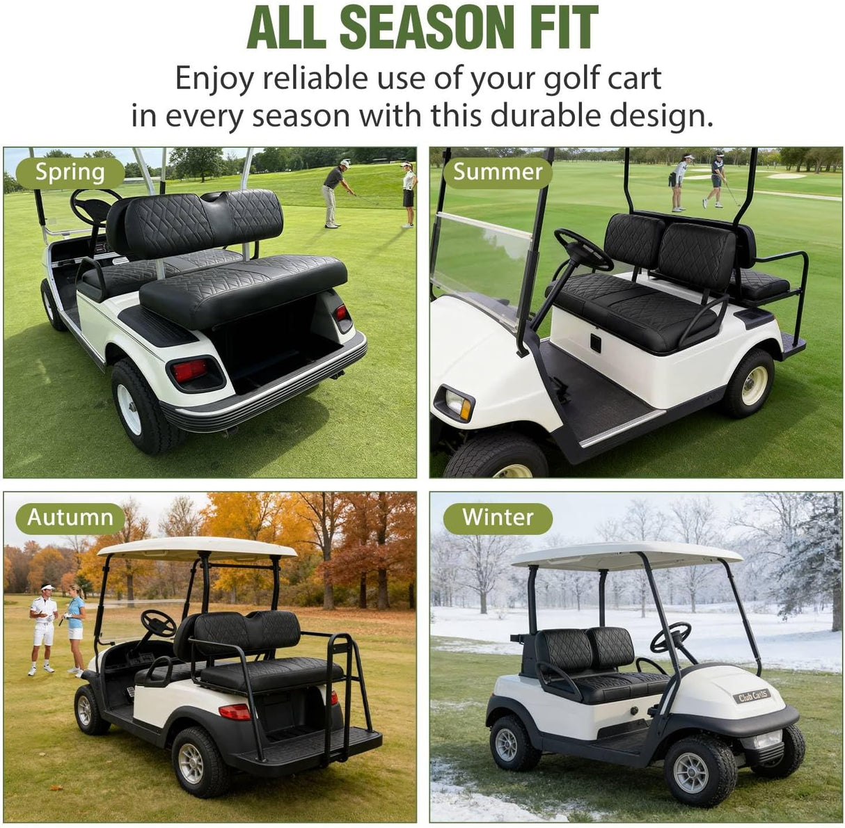 Golf Cart Seat Covers 2PCS Black Leather Club Car DS | Waterproof Leather No Staple Design All Season Protection Sun Scratch Resistant Cover Fits 1982-2000 Club Car DS