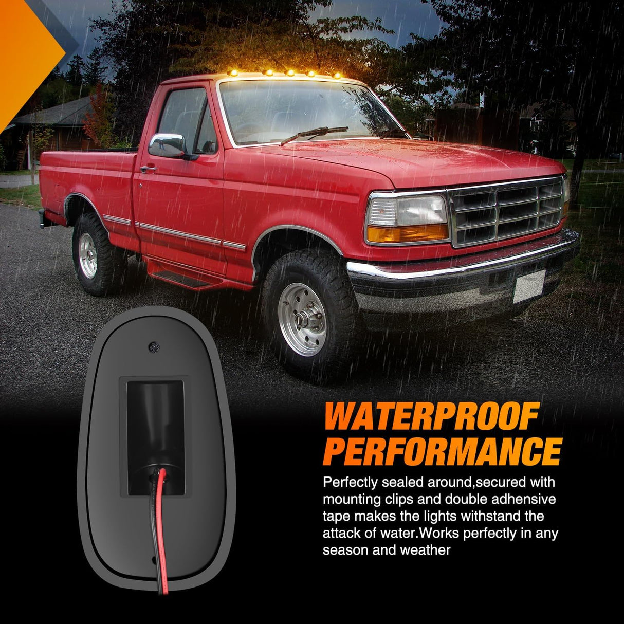 LED Cab Marker Lights 5 PCS 16 LED Smoke Lens Amber Clearance Roof Running Light Compatible with1984-1997 Ford F150 F250 F350 Pickup Trucks 1988-1997 Ford F Super Duty