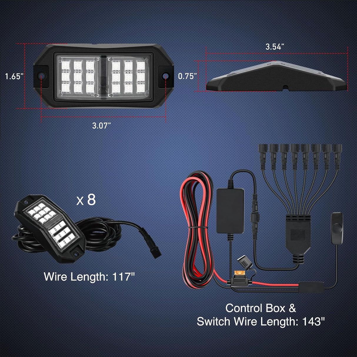 RGB Rock Lights RGB LED Rock Lights Kit 8 PCS 18LED Wide Angle Wheel Well Light with Remote & Bluetooth App Dual Control Multi Modes Underglow Multicolor Neon Pod for ATV UTV SUV Offroad Truck RZR Boat