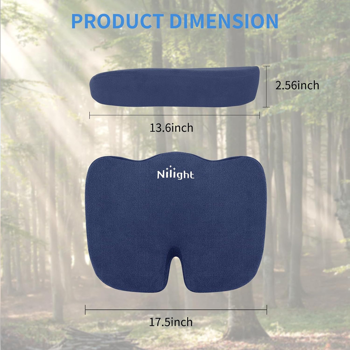 Car Seat Cushion Blue Velvet Gel Memory Foam Seats Soft and Comfortable Suitable for Daily Life and Driving Relieves Sciatica and Tailbone Pain Improves Drive Vision