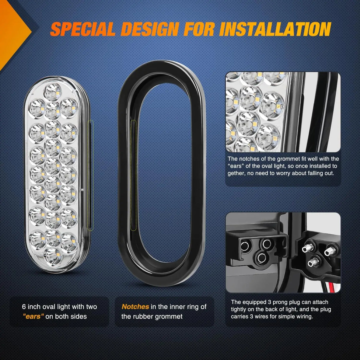 Trailer Light 6" Oval White 24Leds Trailer Tail Lights (Pair)