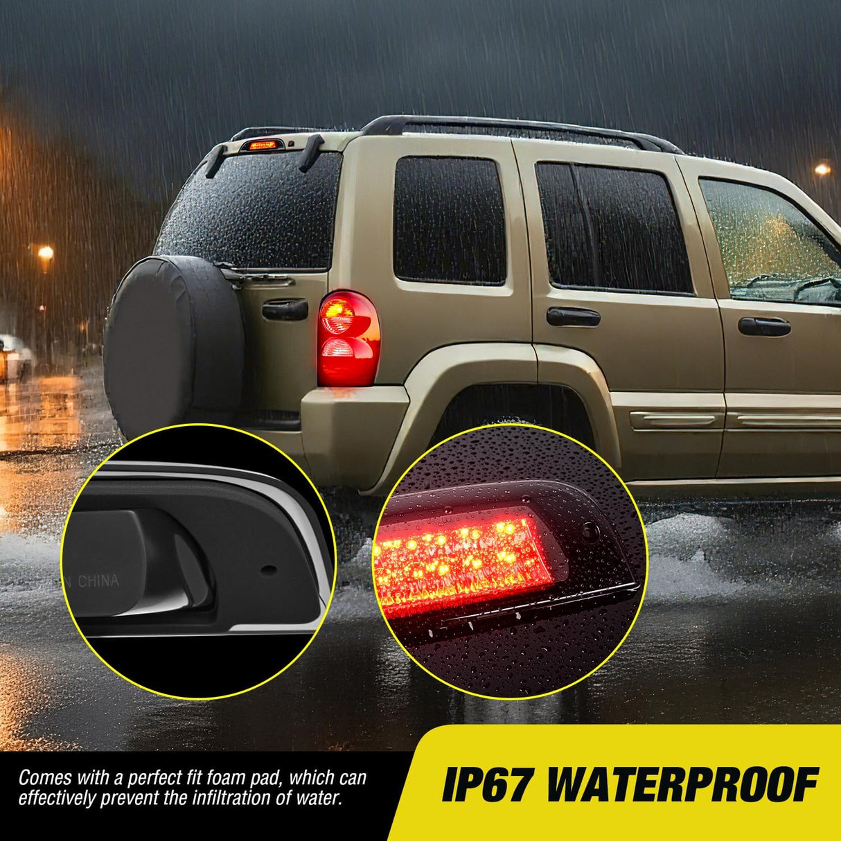 Third Brake Light Tail High Mount 3rd Stop Lights Smoked Lens Compatible with Jeep Liberty 2002 2003 2004 2005 2006 2007 Van SUV Rear Center Cab Lamp