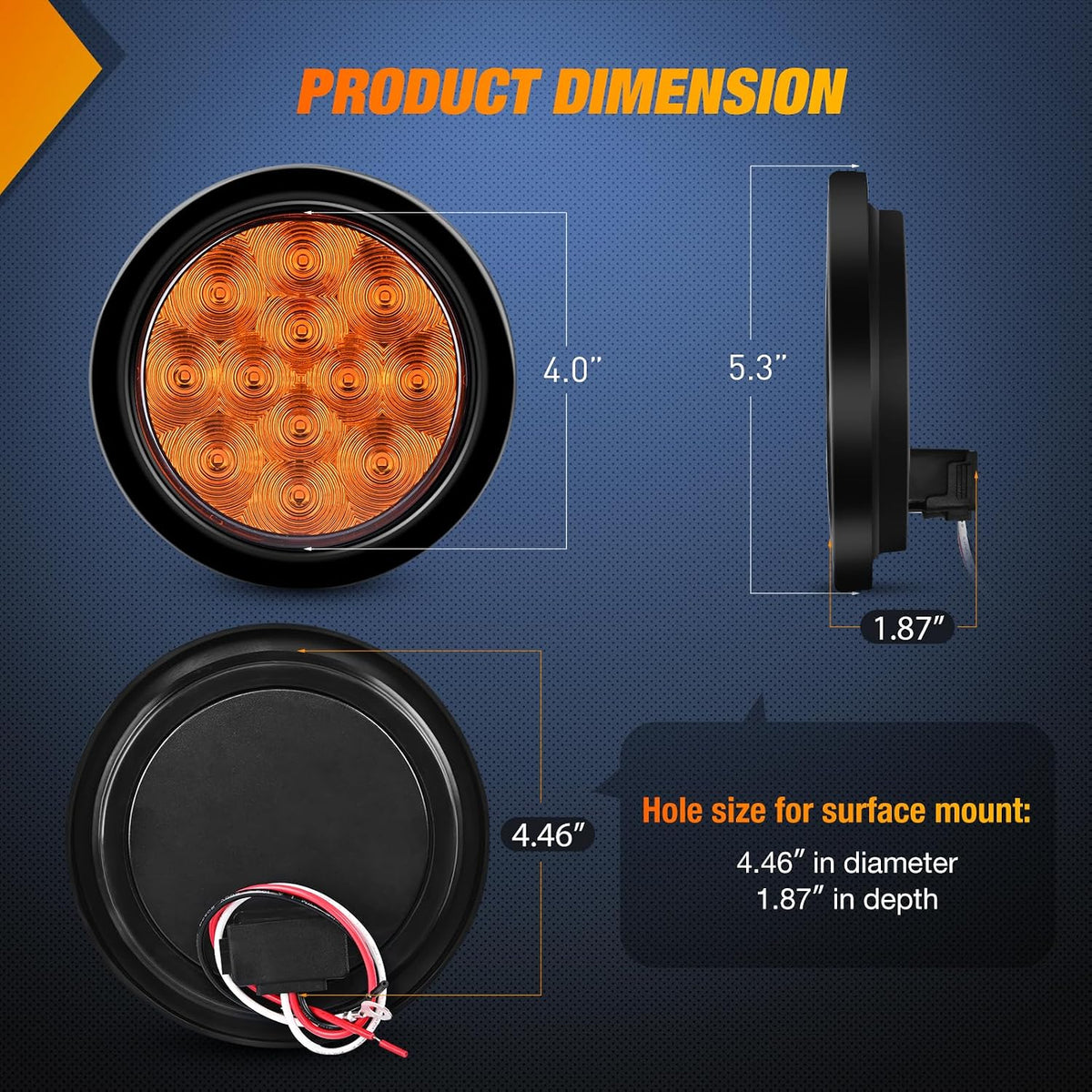 4 Inch Round Trailer Tail Light 2PCS Amber w/Mounting Brackets | Turn Signals Lights With Flush Mount Grommets Plugs s Kit For RV Truck Offroad Vehicles