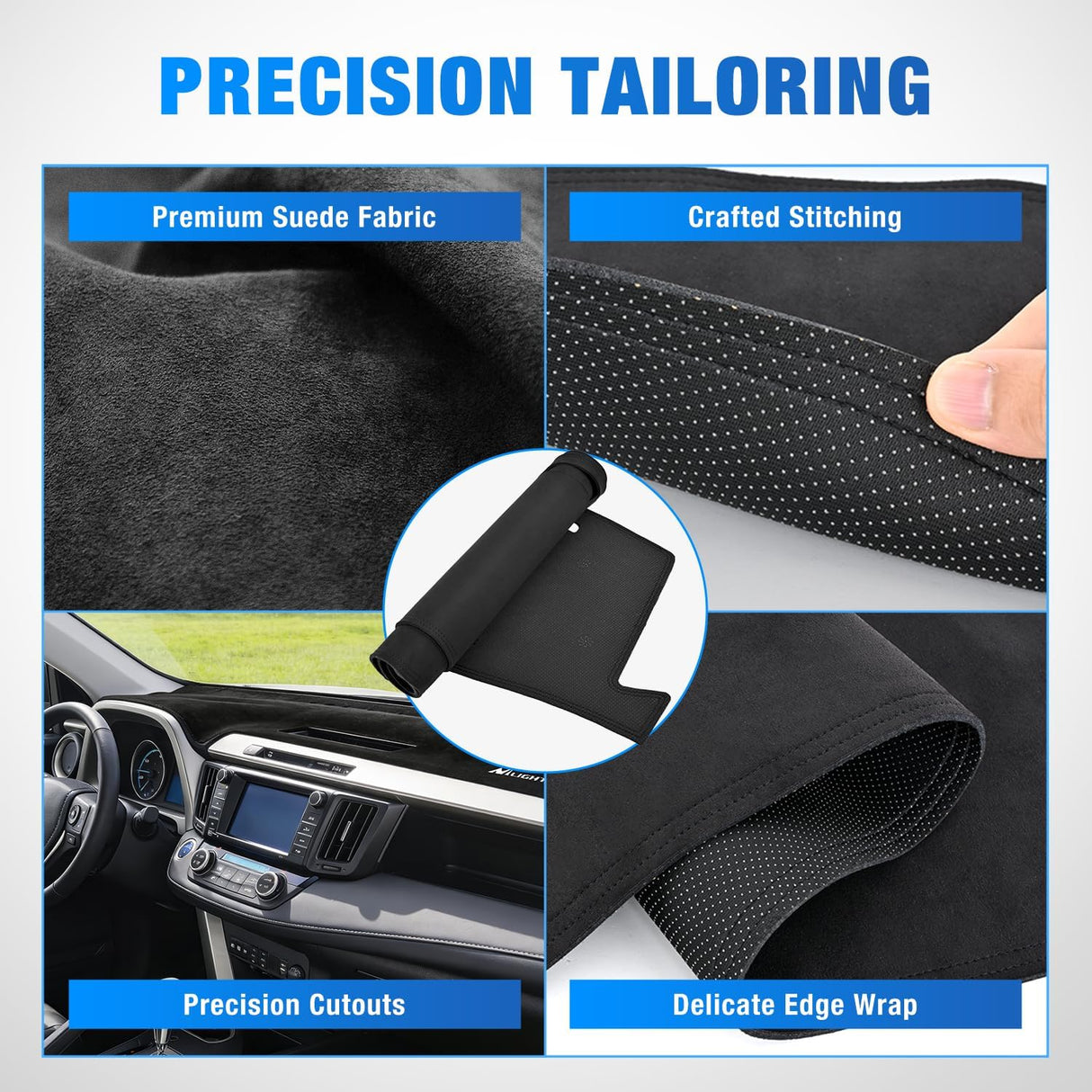 Dash Cover for Toyota Rav4 2014-2018, Custom Fit Suede Mat | Non-Slip Backing, Reduce Sun Glare and Protect the Dashboard from UV Exposure