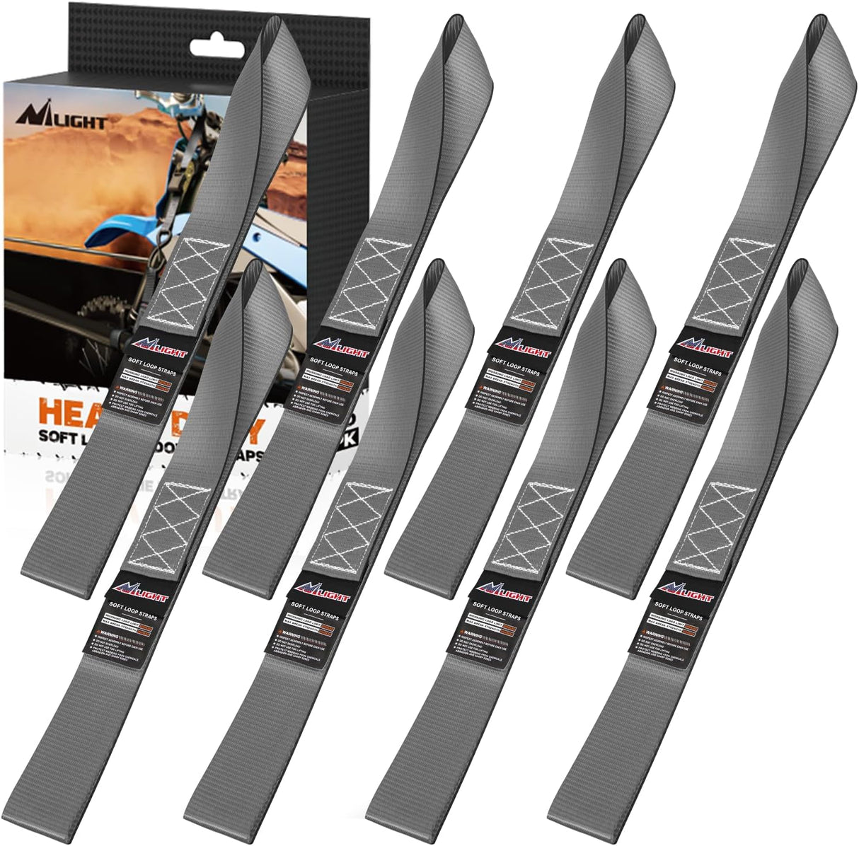 Soft Loop 1.7 Inch×17 Inch Motorcycle Tie Down Straps Heavy Duty 12000Lbs Max Break Strength for Securing ATV UTV Kayak Moving Cargo (8PK-Grey)