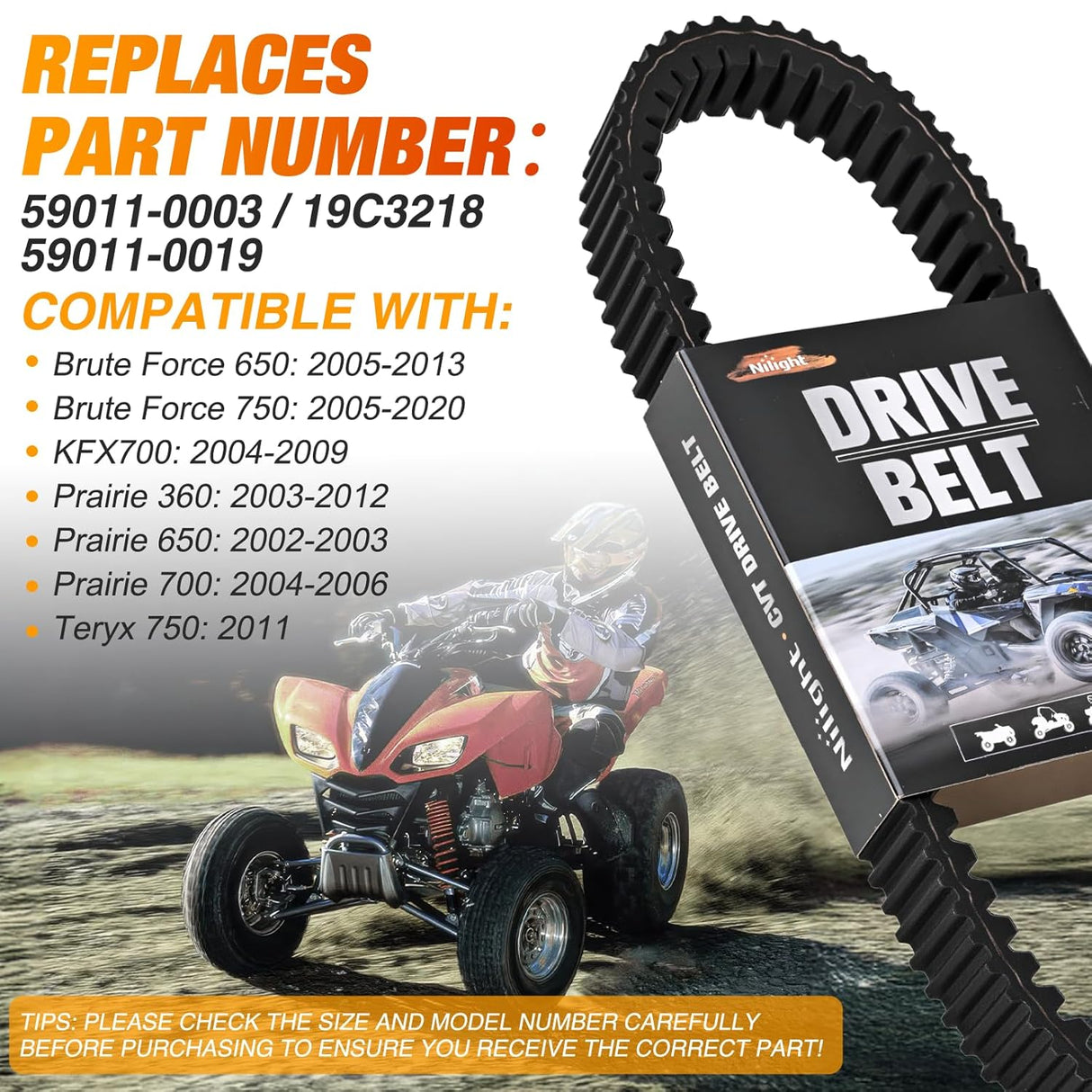 Drive Belt 59011-0003 Fit for Kawa-sa-ki Brute Force 650 750 2005-2020 KFX700 2004-2009 KRF750 Prairie 360 650 700 2002-2012 Teryx 750 2011 Replace 19C3218, 59011-0019 Aramid Fiber CVT Belt