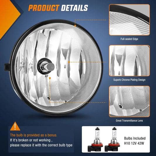 Fog Light Assembly Fog Light Assembly Compatible with 2005 2006 2007 2008 2009 2010 2011 Toyota Tacoma 2007-2013 Tundra 2008-2017 Sequoia 2004-2006 Solara Fog Light Replacement w/H10 42W Bulbs