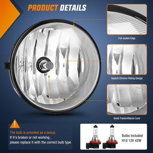 Fog Light Assembly Fog Light Assembly Compatible with 2005 2006 2007 2008 2009 2010 2011 Toyota Tacoma 2007-2013 Tundra 2008-2017 Sequoia 2004-2006 Solara Fog Light Replacement w/H10 42W Bulbs
