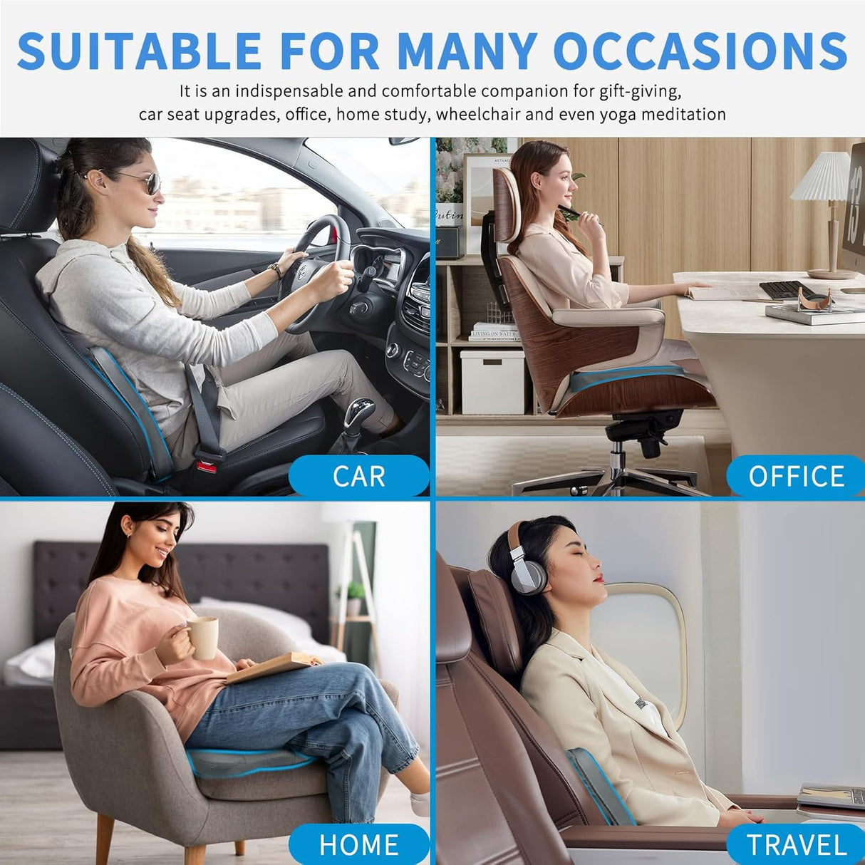 Car Seat Cushion Grey Leather Breathable Mesh Splicing Cushion Memory Foam Suitable for Daily Life Driving Relieves Sciatica and Tialbone Pain Improves Drive Visibility
