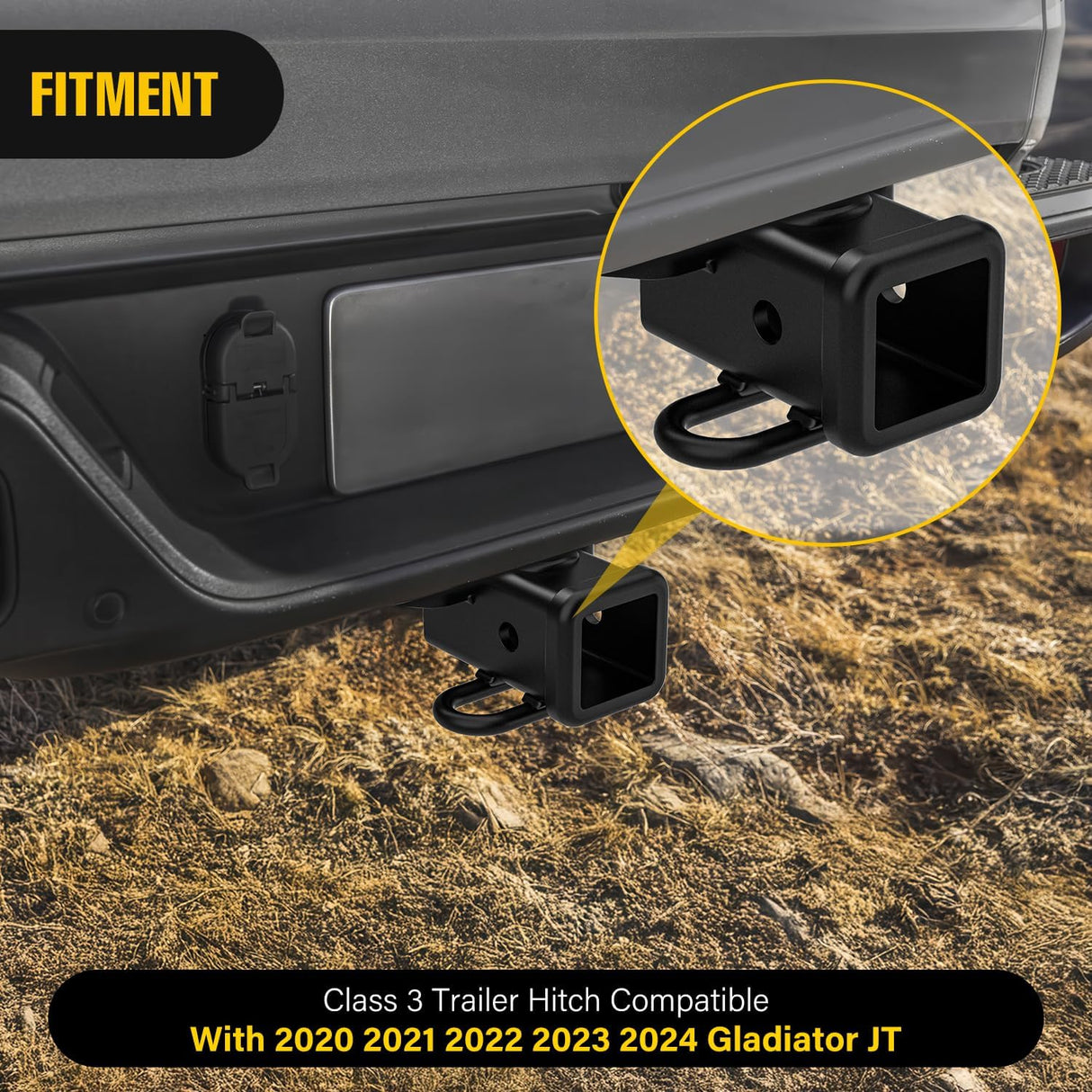 2 Inch Rear Trailer Hitch Receiver Class 3 Tow Towing Hitch & Cover Kit for Gladiator JT 2019 2020 2021 2022 2023 2024 2025 with Hitch Cover