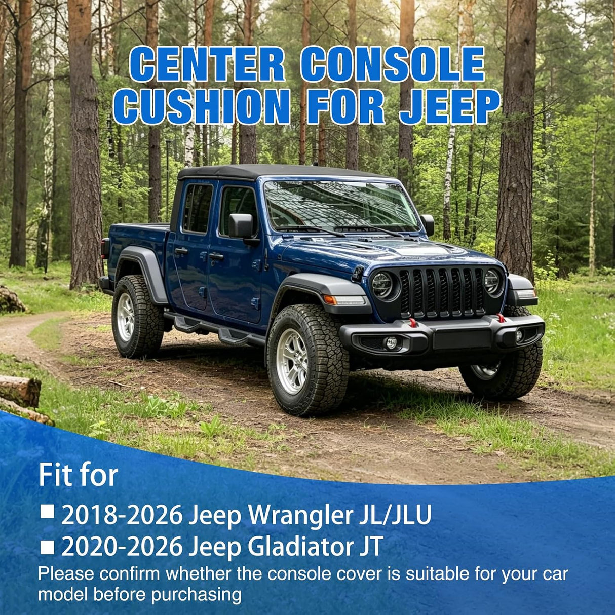 Center Console Cover for Jeep Wrangler JL Gladiator JT 2018-2026 | Nappa Leather Armrest Cover for Car with Storage Pocket Waterproof Center Console Pad Anti-Scratch Arm Rest Box Cover, Black