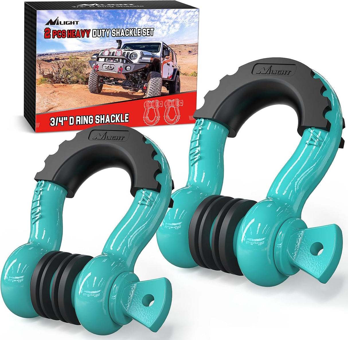 2 Pack 3/4 Inch D-Ring Shackle with 7/8 Inch Screw Pin 41,887lbs Break Strength, Heavy Duty Off Road Recovery Shackle with Isolators Washers for Use with Tow Strap, Winch, Off-Road Jeep Truck Vehicle