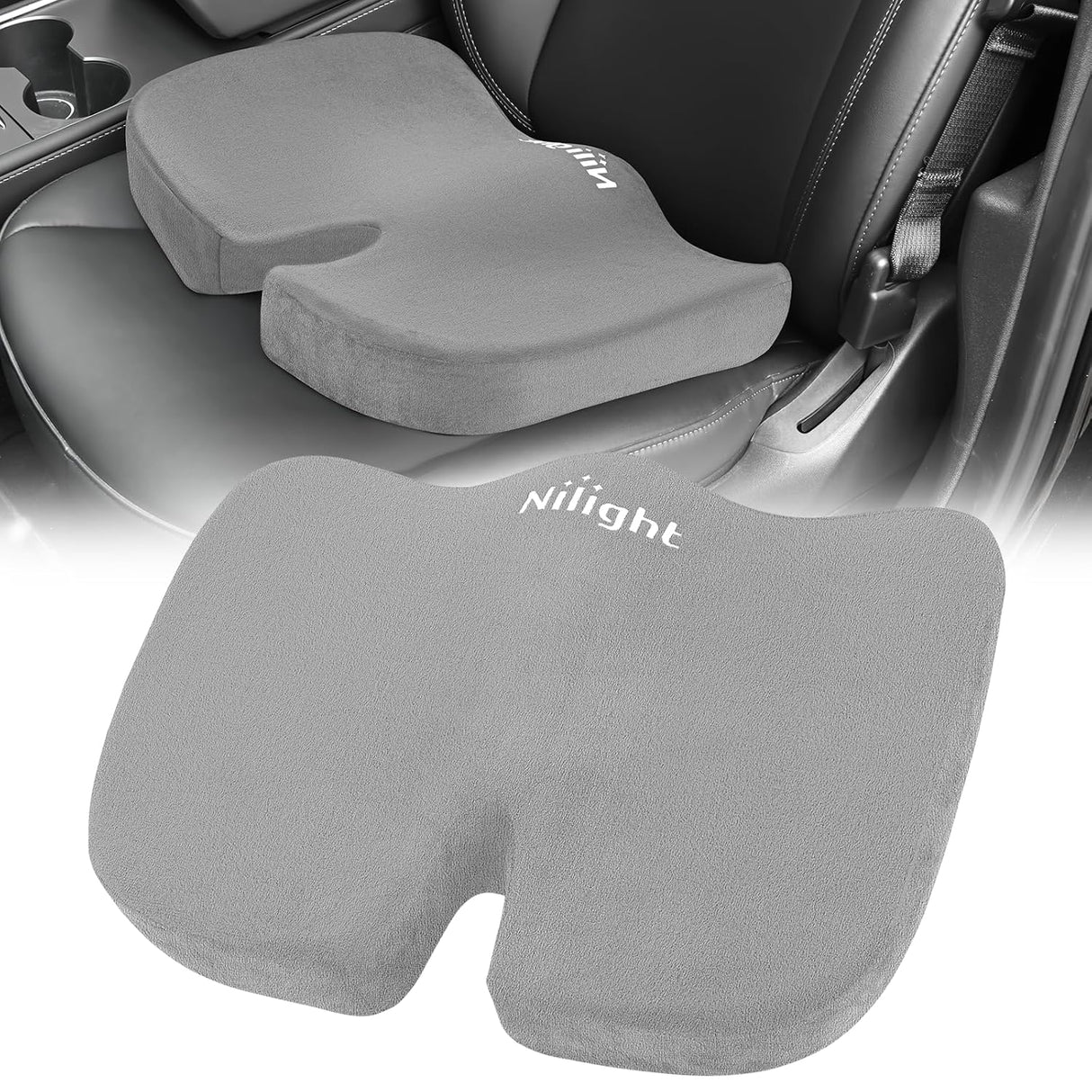 Car Seat Cushion Gray Velvet Gel Memory Foam Seats Soft and Comfortable Suitable for Daily Life and Driving Relieves Sciatica and Tailbone Pain Improves Drive Vision