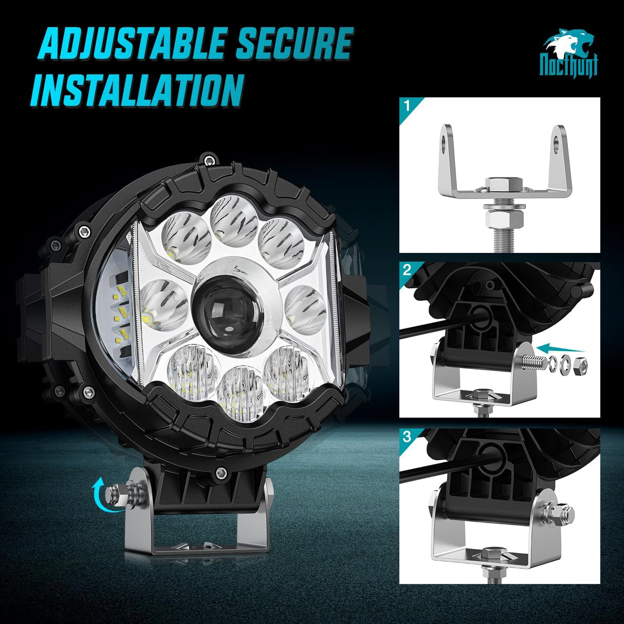 7 Inch LED Offroad Driving Lights High Low Beam 2 PCS 80W Round White Light Side Shooter Spot Flood Fog Light Pod w/ 16 AWG DT Connector Wiring Harness Kit for Jeep Truck ATV UTV SUV
