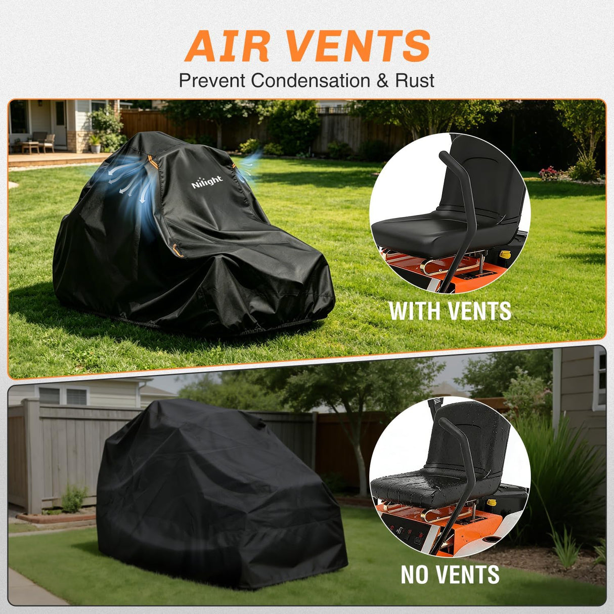 Zero Turn Mower Cover 80 Inch, Waterproof Lawn Mower Cover | Fits Mowers up to 80 InchL x 62 InchW x 55 InchH, 420D Heavy Duty Fabric, All-weather & UV Protection