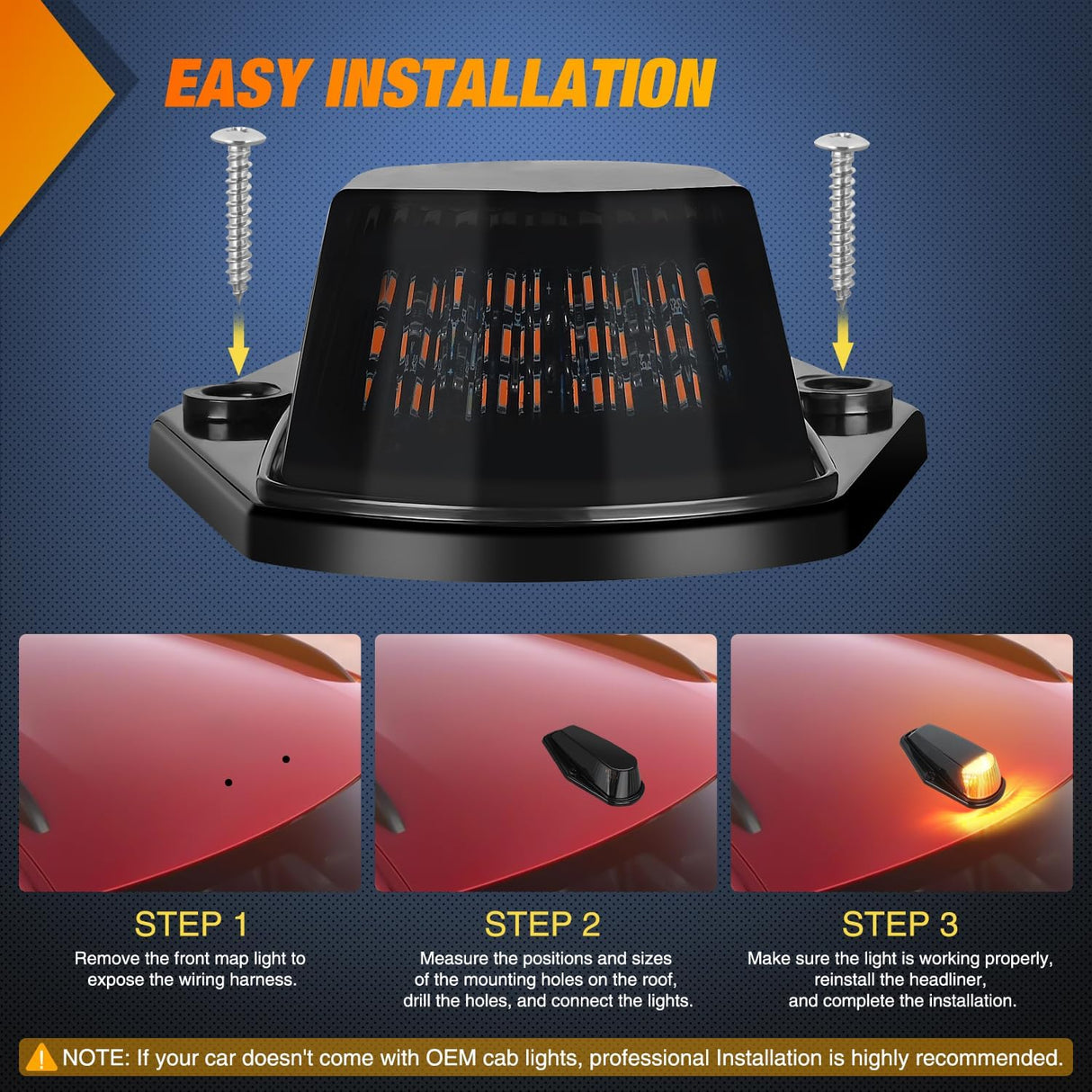 LED Cab Marker Lights 5 PCS 16 LED Smoke Lens Amber Clearance Roof Running Light Compatible with1984-1997 Ford F150 F250 F350 Pickup Trucks 1988-1997 Ford F Super Duty