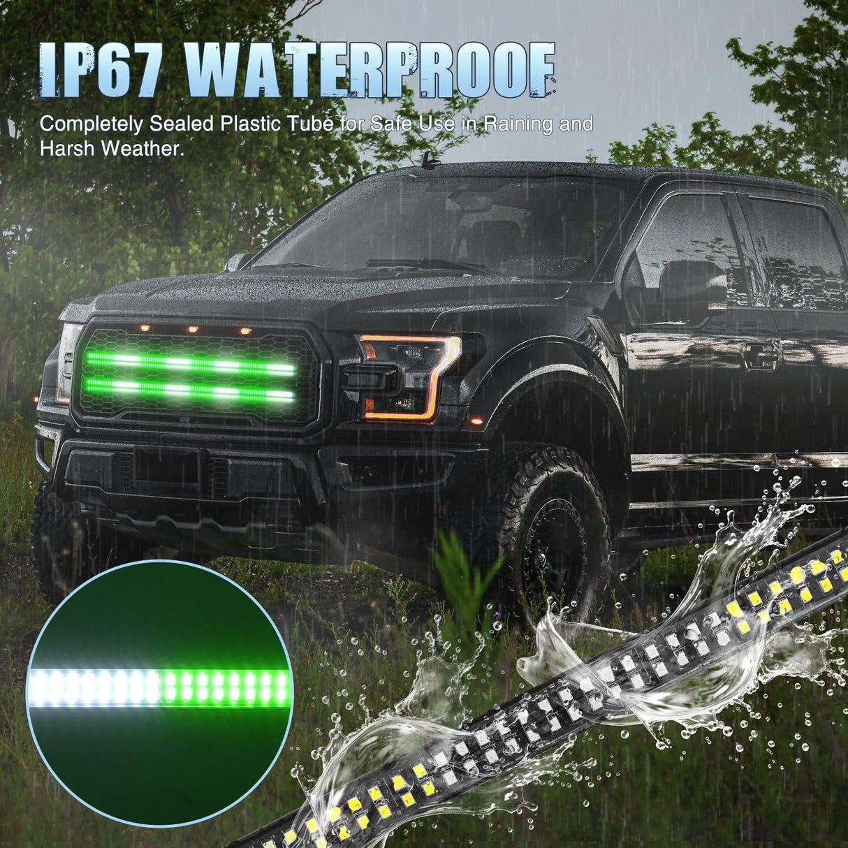 2PCS 24 inch Truck Grille Strobe Lights Strip 384 LED Emergency Light Green White Flexible Side Flashing Warning Caution Safety Waterproof Lighting Kit for Trucks Tow Plow Construction Vehicle