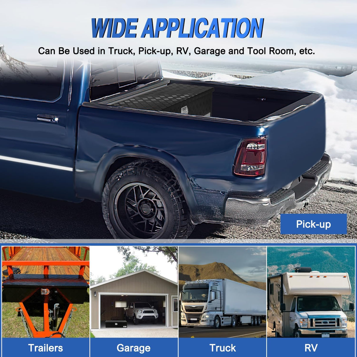 39 Inch Truck Tool Box Heavy Duty Aluminum Stripes Plated Pick Up Truck Bed Toolboxes 39 Inchx13 Inchx10 Inch Waterproof Storage Organizer for Bed of Truck RV Trailer with Side Handle Lock Keys, Black