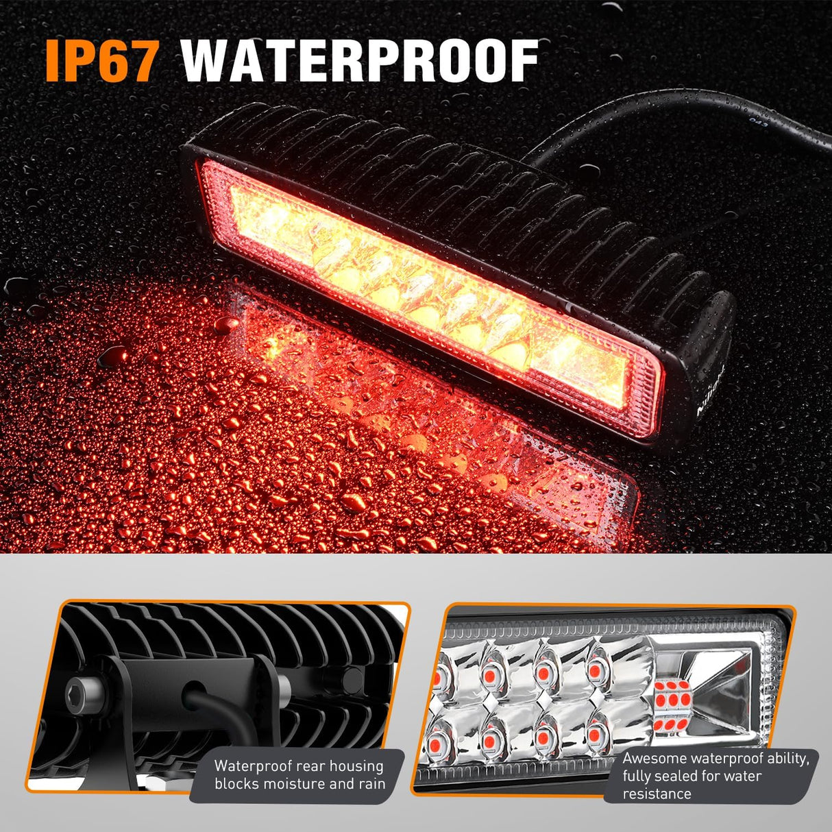 6 Inch Red LED Light Pods 2 PCS 60W Flood Spot Combo Beam Off Road Driving Fog Fishing Hunting Emergency Safety Signal Trailer Lighting for 12V 24V ATV UTV Pickup Truck Tractor Boat