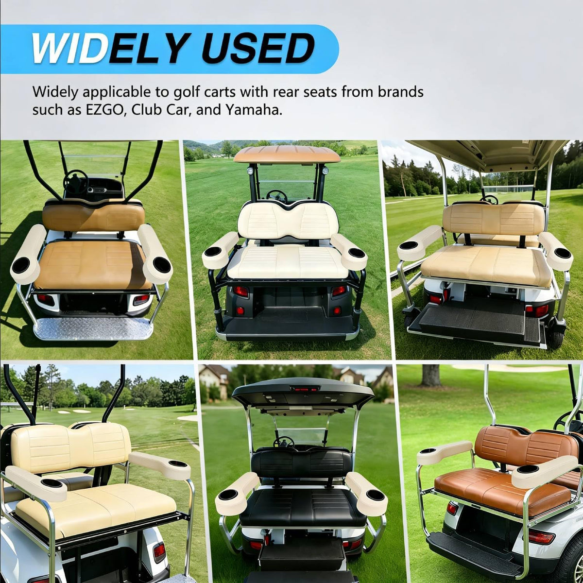 Golf Cart Armrests 2PCS Beige Flip Stand Cup Holder | No Drilling Detachable PU Leather Armrest with Iron Bracket Fits 1 Inch Square Tubes for EZGO Club Car Yamaha Rear Seat