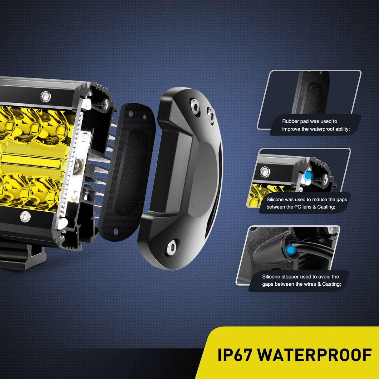 2PC 4Inch Yellow Led Pods Triple Row 60W Flood Spot Combo Driving Fog Lights with 16AWG Switch Wiring Harness Kit-2 Leads for Offroad Pickup Trucks ATV UTV SUV, 2 Years Warranty
