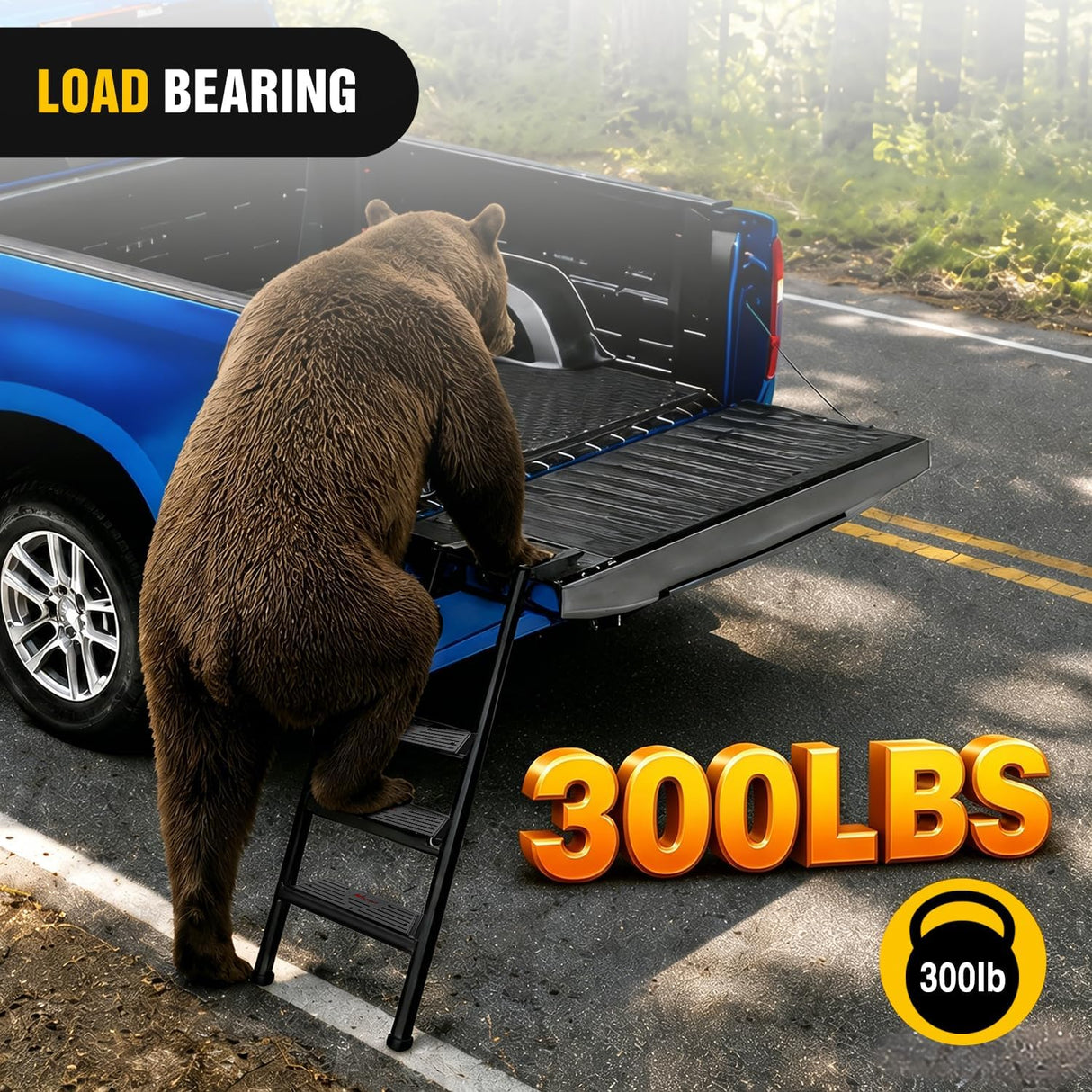 Universal Foldable Pickup Truck Tailgate Ladder | Truck Bed Step for Pickup, Features Non-Slip Wide Pedal, Stainless Steel Self-Drilling Screws, Sturdy Rubber Feet