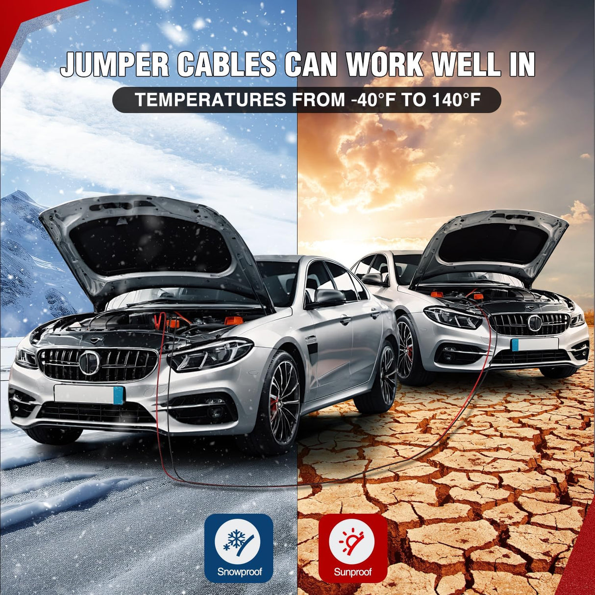 1 Gauge 30 Feet Heavy Duty Jumper Cables 900 Amp Booster Battery Cables with Permanent Installation kit and Quick Connect Plug Includes Carrying Bag for 12V & 24V Cars SUVs and Trucks