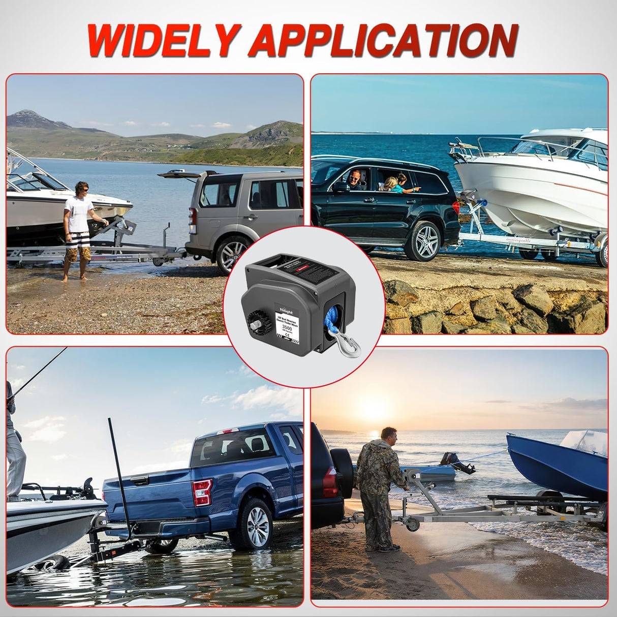 Boat Trailer Winch 3500 lbs Portable Electric Boat Winches 12 V DC Marine Winch with Synthetic Rope Remote Control Hand Crank Power-in Freewheel Waterproof Winch for Boat Trailer Towing, Gray