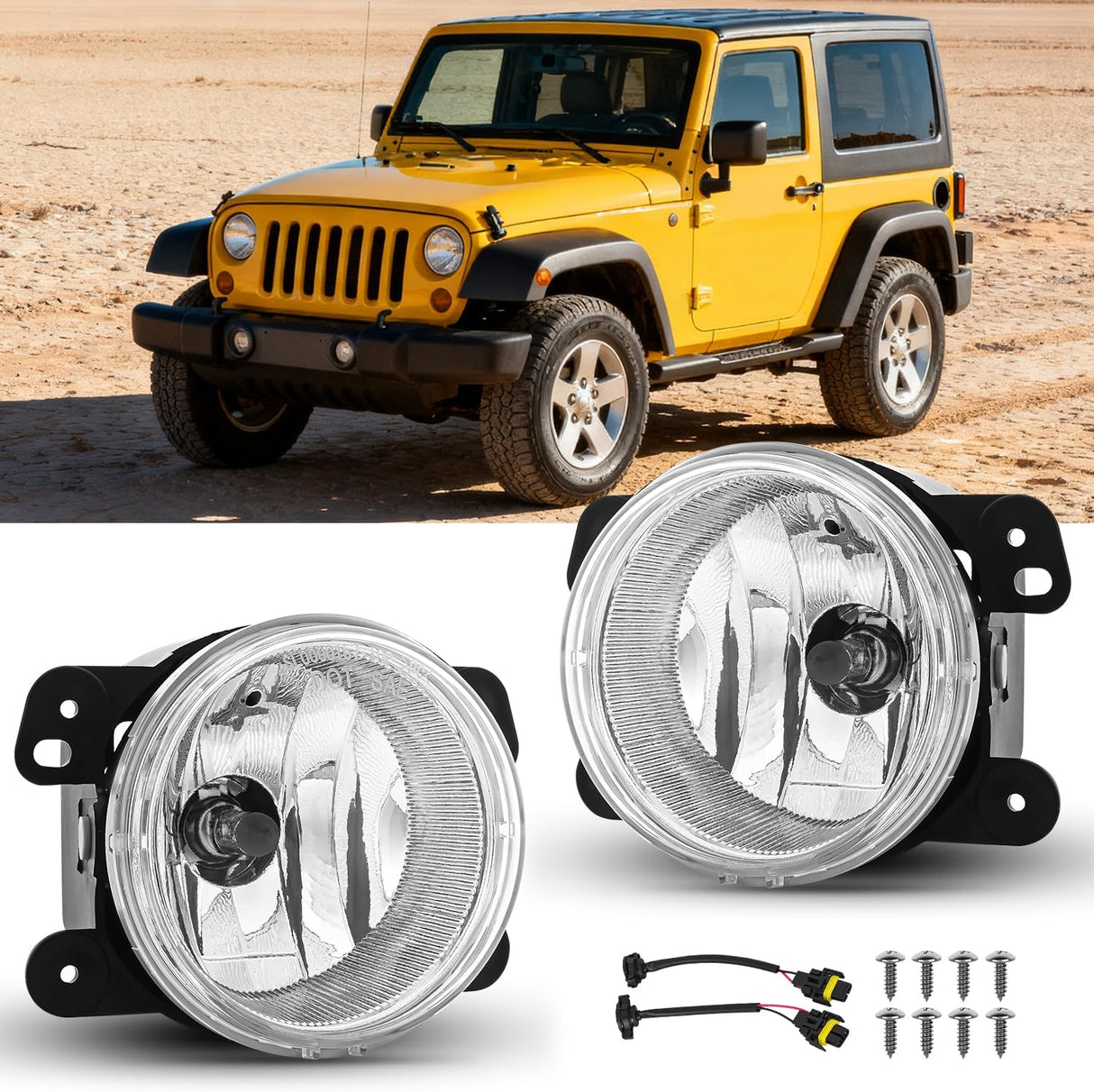 Fog Light Assembly Fog Lights Assembly Compatible with 2007 2008 2009 Jeep Wrangler 2005-2008 Dodge Magnum 2009 Journey 2006-2010 Chrysler PT Cruiser 2005-2010 300 Touring Models Clear Lens