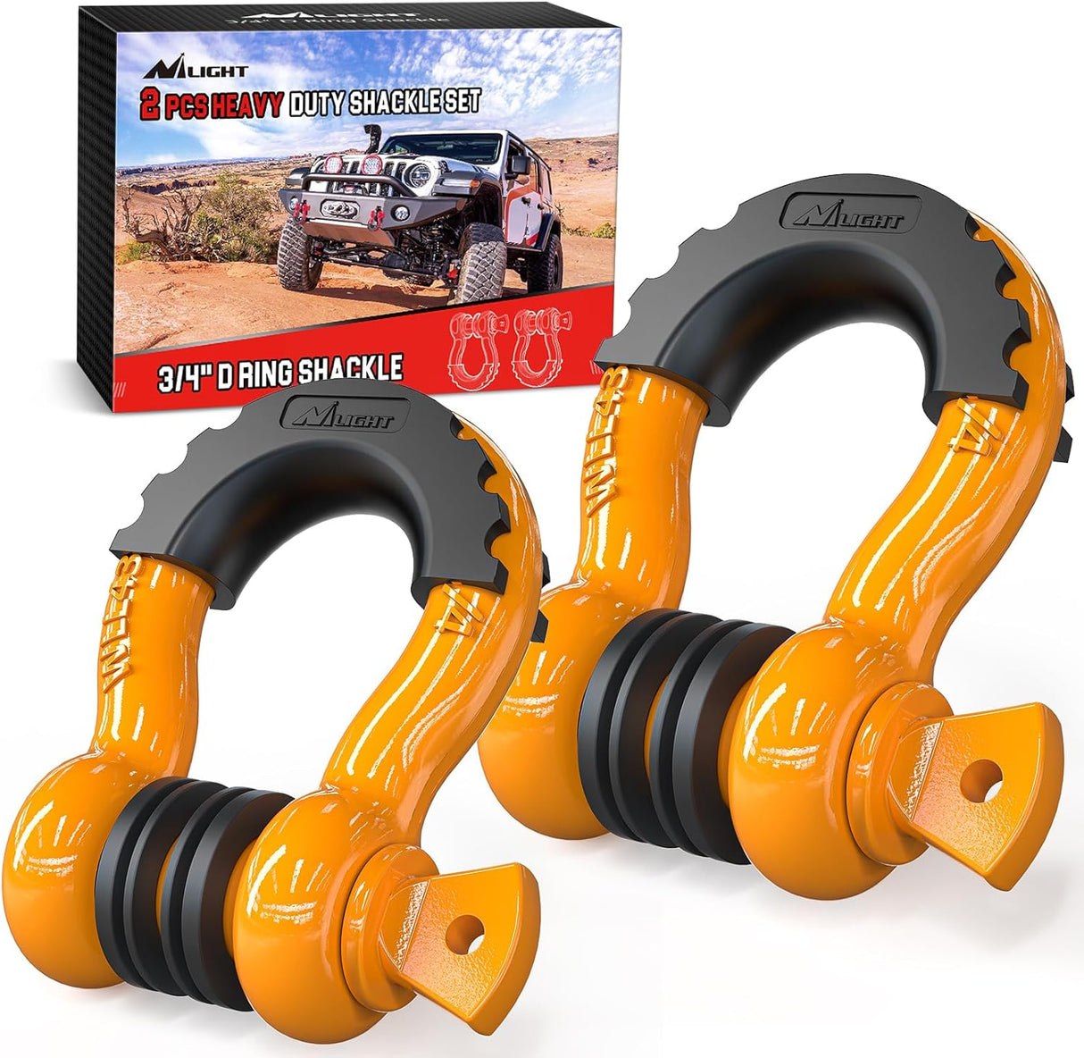 2 Pack 3/4 Inch D-Ring Shackle with 7/8 Inch Screw Pin 41,887lbs Break Strength, Heavy Duty Off Road Recovery Shackle with Isolators Washers for Use with Tow Strap, Winch, Off-Road Jeep Truck Vehicle