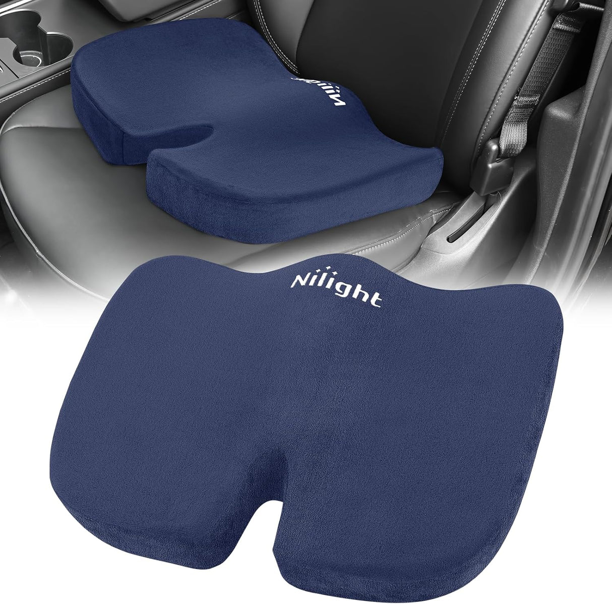 Car Seat Cushion Blue Velvet Gel Memory Foam Seats Soft and Comfortable Suitable for Daily Life and Driving Relieves Sciatica and Tailbone Pain Improves Drive Vision