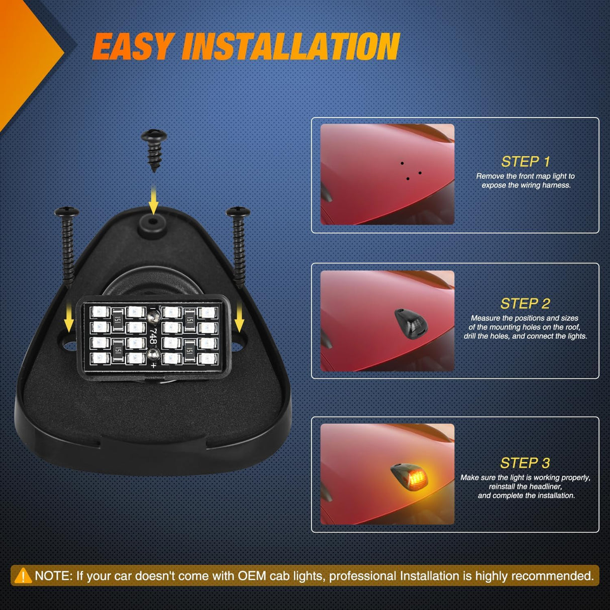 LED Cab Marker Lights 5 PCS 16 LED Smoke Lens Amber Clearance Roof Running Light Compatible with 1999-2016 Ford E150 E250 E350 E450 E550 F150 F250 F350 F450 F550 Super duty