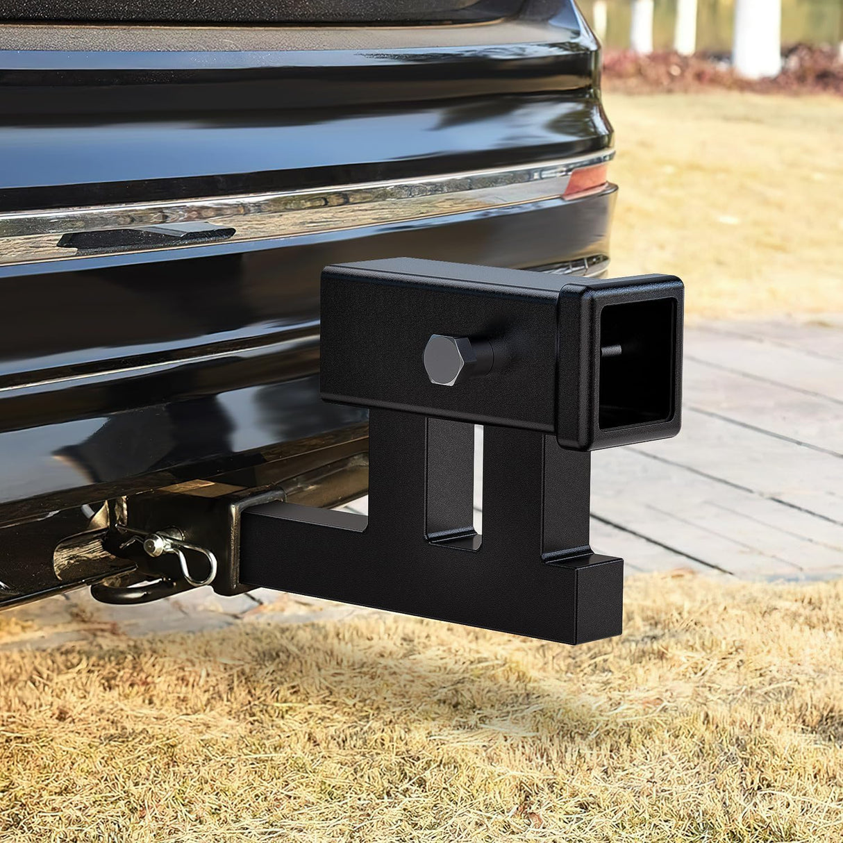 Trailer Hitch Extender Adapt 1-1/4 Inch to 2 Inch Receiver, 4-1/4 Inch Rise or Drop with Bolt Nut Clip 350 lbs TW Adjustable Extend 7.5 Inch and 9.5 Inch Length Matte Black Powder Coated