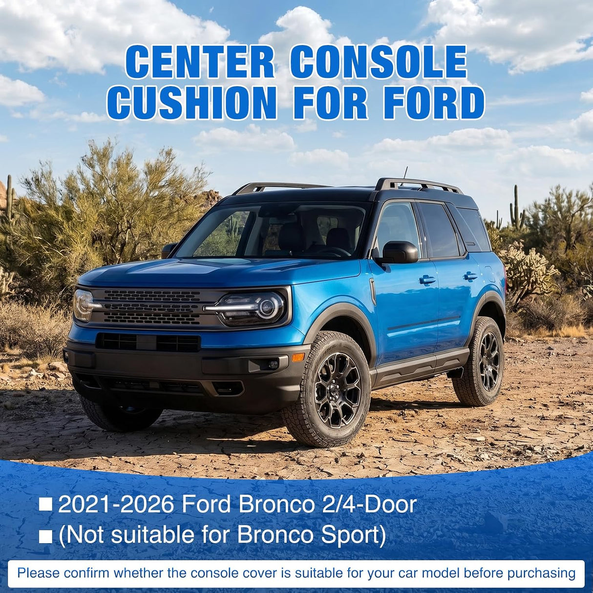 Center Console Cover for Ford Bronco 2021-2026 2/4-Door Armrest | Middle Armrest Cover for Car Accessories Waterproof Leather Arm Rest Cushion with Side Storage Pocket (Not for Bronco Sport)