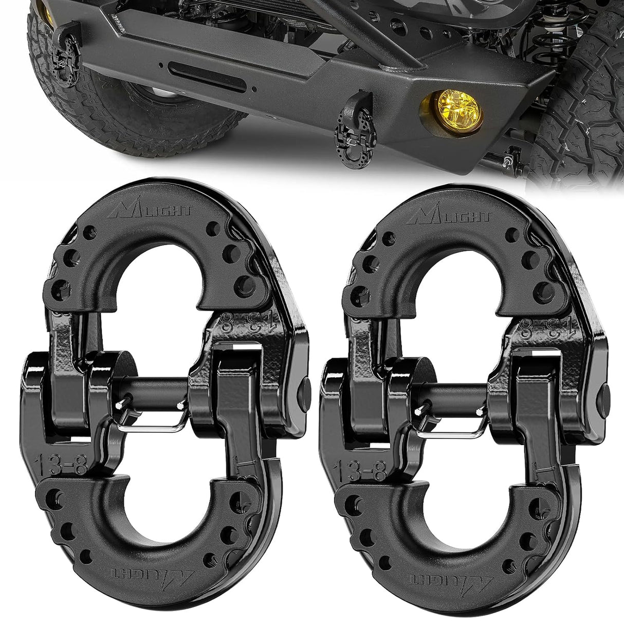 Safety Chain Connector Link, 1/2In Tow Hitch Hammerlock Coupling Link, 2 Pack Forged Steel Tow Chain Connector for Chain Link/Recovery Rope Link/Shackle, 12000 lbs Load Limit, Black
