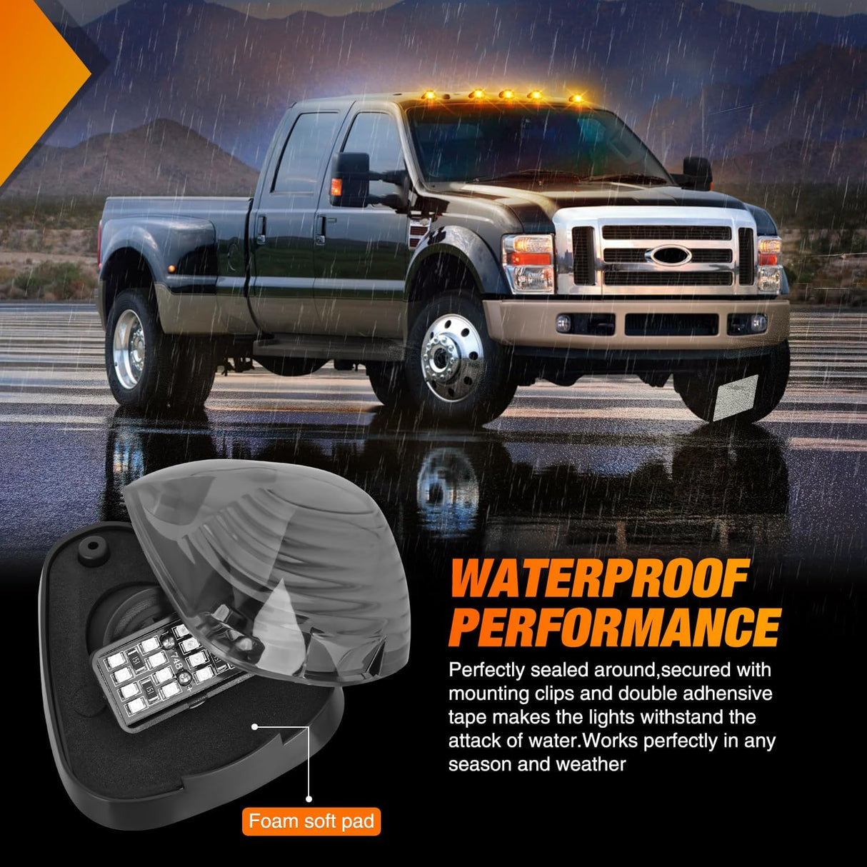 LED Cab Marker Lights 5 PCS 16 LED Smoke Lens Amber Clearance Roof Running Light Compatible with 1999-2016 Ford E150 E250 E350 E450 E550 F150 F250 F350 F450 F550 Super duty