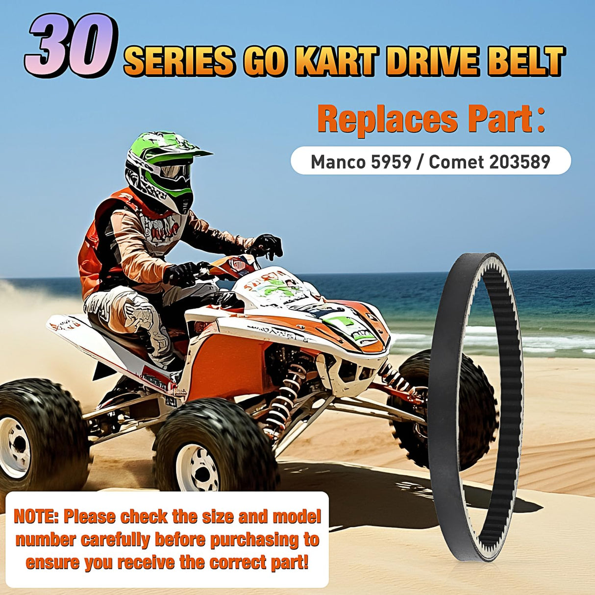 Drive Belt 30 Series Torque Converter Belt Fit for Manco 5959 Comet 203589 Murray 12-8487 Kartco 7628 Ken-bar Karts 5HP-7HP Engine Comet 30 Series Go Kart Asymmetrical Belt, 1 Pack