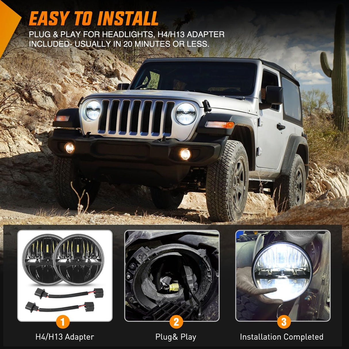 2PCS 7 Inch LED Headlights High Low Beam Round Headlamp for 2007 2008 2009 2010 2011 2012 2013 2014 2015 2016 2017 JK JKU 1997-2006 Wrangler TJ 2 Door