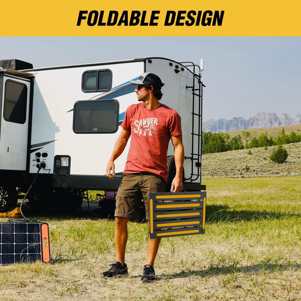 RV Step Stool Aluminum Folding Platform Steps 19x14.5 RV Steps 4 Levels Adjustable Heavy Duty Step Stool with Anti-Slip Surface Rubber Feet Portable Handle 500lbs for Camper Trailer, Black