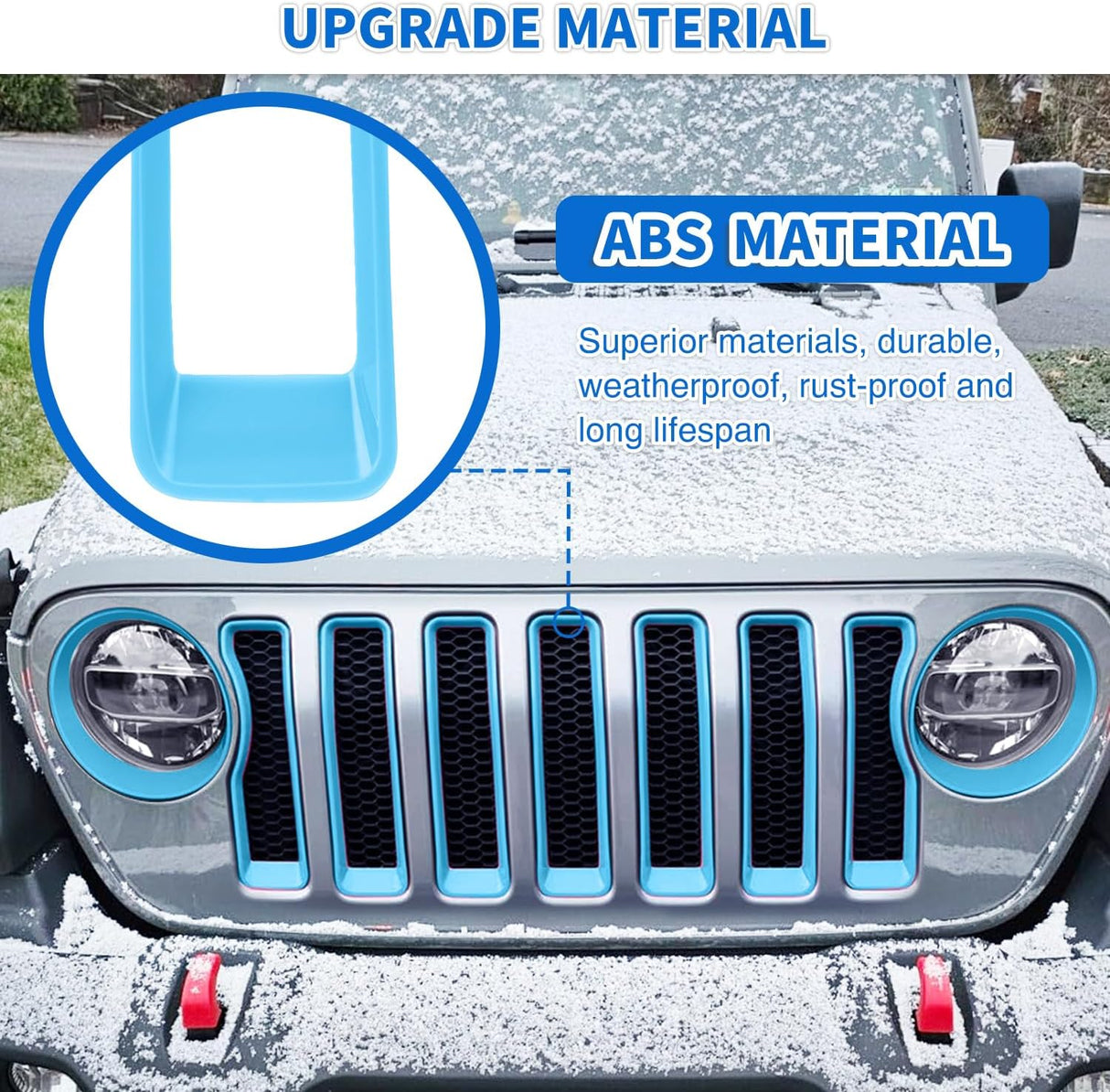 Grill Inserts fit for Jeep Wrangler Front Grille Inserts Headlight Cover Set for JL JLU Unlimited Sport SportS 2018 2019 2020 2021 2022 2023 Grille Bezels Trim Exterior Accessories Blue 9 Pcs