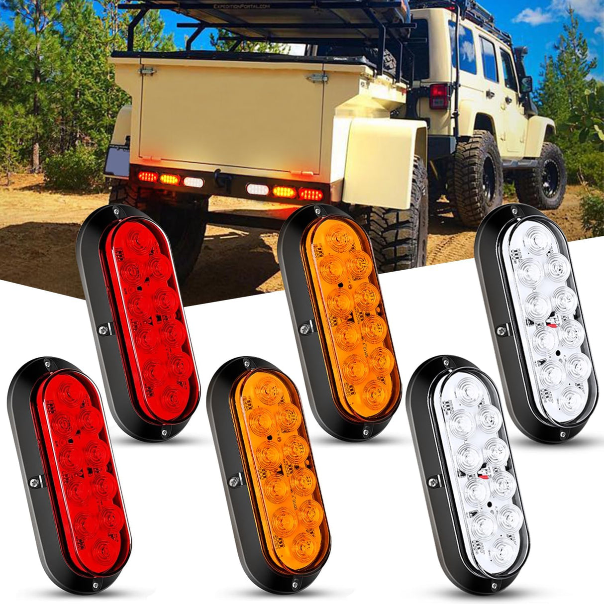 6 Inch Oval Red White Amber Upgrade LED Trailer Tail Lights (6PCS) Nilight